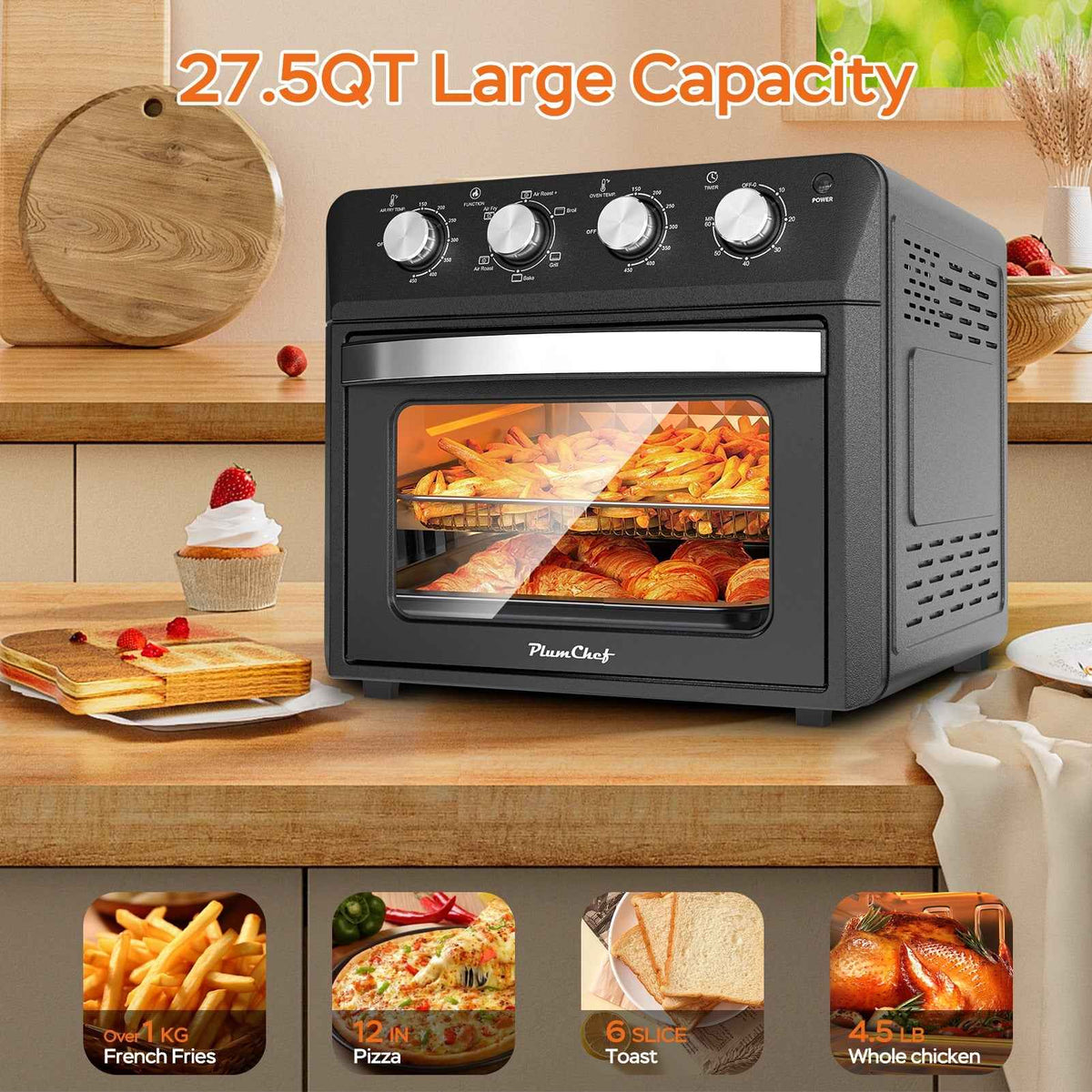 27.5QT 6-in-1 Air Fryer Toaster Oven, Dropdown-Door, 6-Slice, Countertop Convection Oven, Air Frying, Baking, Roasting, Broiling, Grilling, 1600W, Black, Amazon Resale Prohibited - I Like It I Love It
