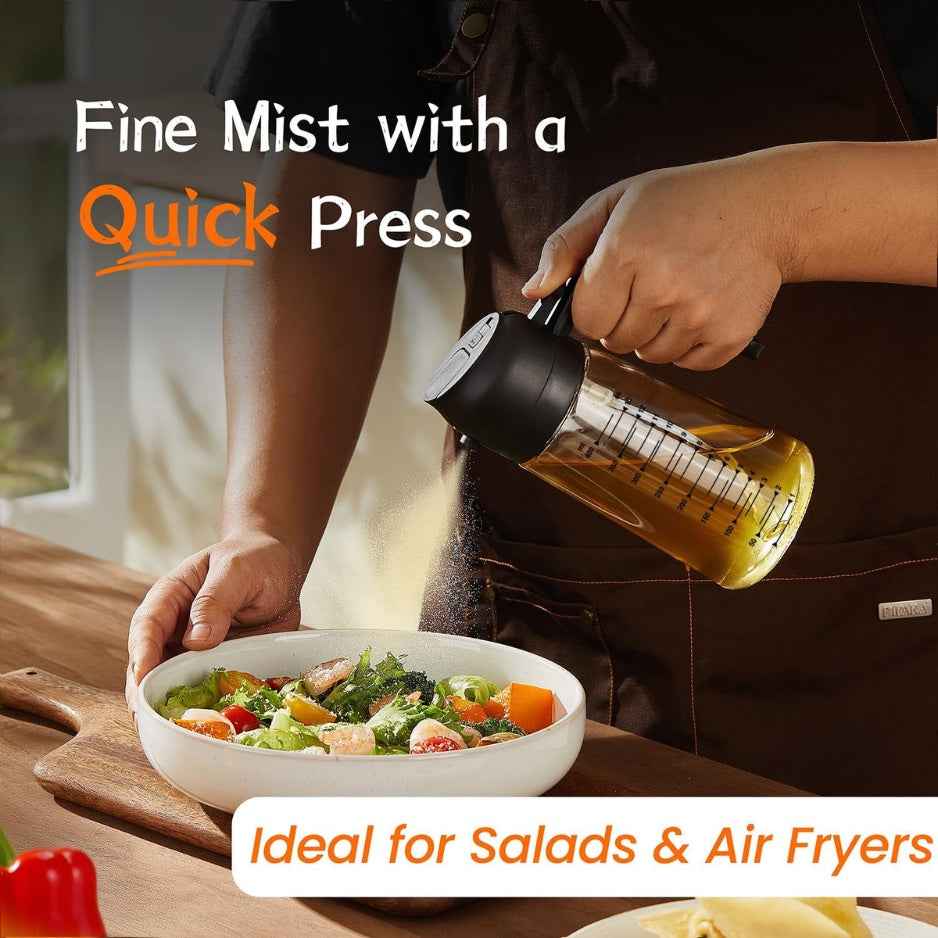 2-in-1 Glass Olive Oil Sprayer & Dispenser 16oz 470ml - Black Cooking Bottle For Air Fryer - I Like It I Love It