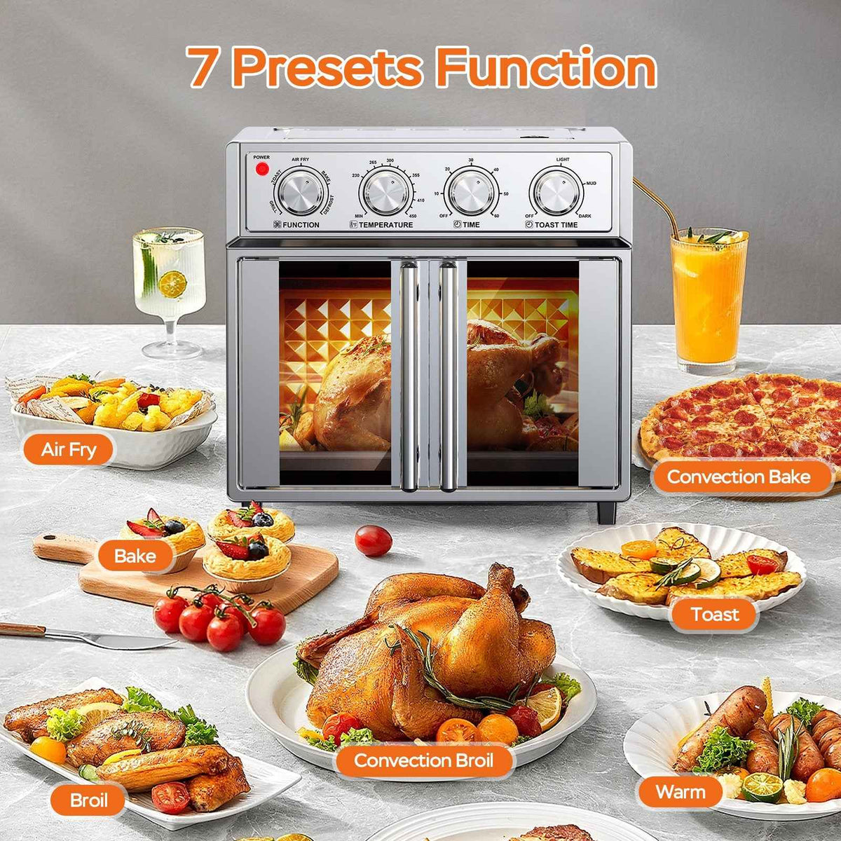 29.5 QT Air Fryer Convection Toaster Oven, French Door, 6 Slices, 1700W, Multifunction Oven, Air Fryer, Toast, Grill, Defrost, Bake, Time And Temperature Controls, Silver, Amazon Resale Prohibited - I Like It I Love It