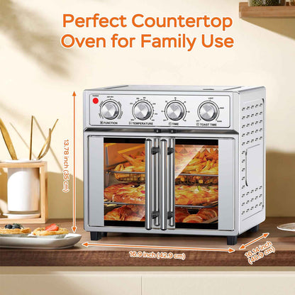 29.5 QT Air Fryer Convection Toaster Oven, French Door, 6 Slices, 1700W, Multifunction Oven, Air Fryer, Toast, Grill, Defrost, Bake, Time And Temperature Controls, Silver, Amazon Resale Prohibited - I Like It I Love It
