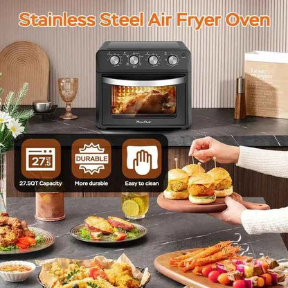 27.5QT 6-in-1 Air Fryer Toaster Oven Dropdown-Door 6-Slice Countertop Convection Oven For Air Frying, Baking, Roasting, Broiling &amp; Grilling, 1600W, Black - I Like It I Love It