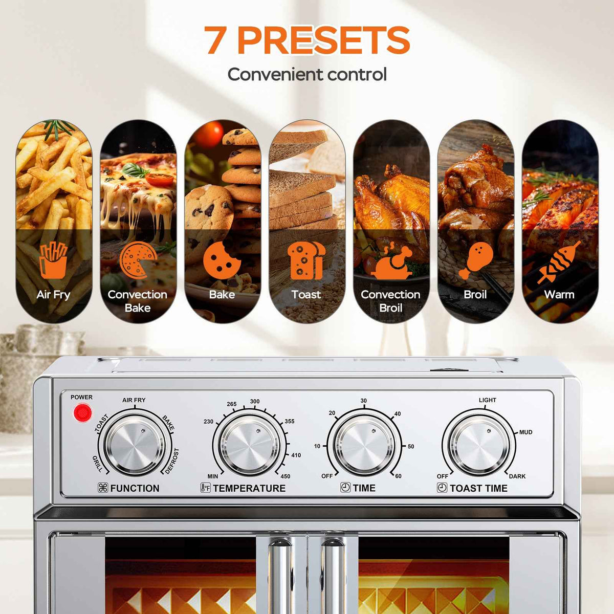 29.5 QT Air Fryer Convection Toaster Oven, French Door, 6 Slices, 1700W, Multifunction Oven, Air Fryer, Toast, Grill, Defrost, Bake, Time And Temperature Controls, Silver, Amazon Resale Prohibited - I Like It I Love It