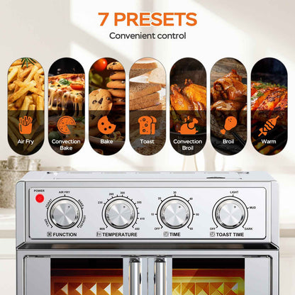 29.5 QT Air Fryer Convection Toaster Oven, French Door, 6 Slices, 1700W, Multifunction Oven, Air Fryer, Toast, Grill, Defrost, Bake, Time And Temperature Controls, Silver, Amazon Resale Prohibited - I Like It I Love It