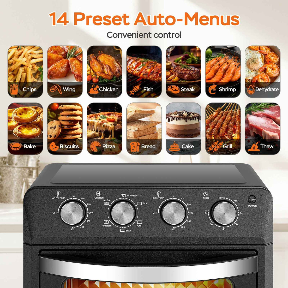 27.5QT 6-in-1 Air Fryer Toaster Oven, Dropdown-Door, 6-Slice, Countertop Convection Oven, Air Frying, Baking, Roasting, Broiling, Grilling, 1600W, Black, Amazon Resale Prohibited - I Like It I Love It