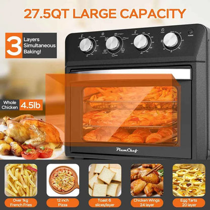 27.5QT 6-in-1 Air Fryer Toaster Oven Dropdown-Door 6-Slice Countertop Convection Oven For Air Frying, Baking, Roasting, Broiling &amp; Grilling, 1600W, Black - I Like It I Love It