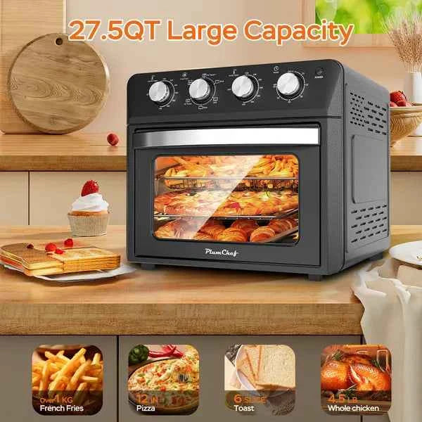 27.5QT 6-in-1 Air Fryer Toaster Oven Dropdown-Door 6-Slice Countertop Convection Oven For Air Frying, Baking, Roasting, Broiling &amp; Grilling, 1600W, Black - I Like It I Love It