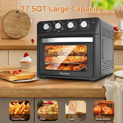 27.5QT 6-in-1 Air Fryer Toaster Oven Dropdown-Door 6-Slice Countertop Convection Oven For Air Frying, Baking, Roasting, Broiling &amp; Grilling, 1600W, Black - I Like It I Love It