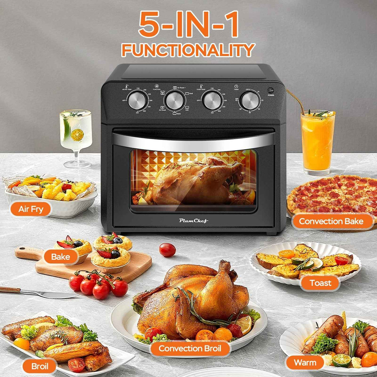 27.5QT 6-in-1 Air Fryer Toaster Oven, Dropdown-Door, 6-Slice, Countertop Convection Oven, Air Frying, Baking, Roasting, Broiling, Grilling, 1600W, Black, Amazon Resale Prohibited - I Like It I Love It