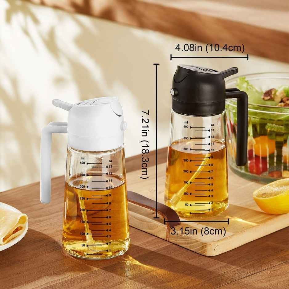 2-in-1 Glass Olive Oil Sprayer &amp; Dispenser 16oz 470ml - Black Cooking Bottle For Air Fryer - I Like It I Love It