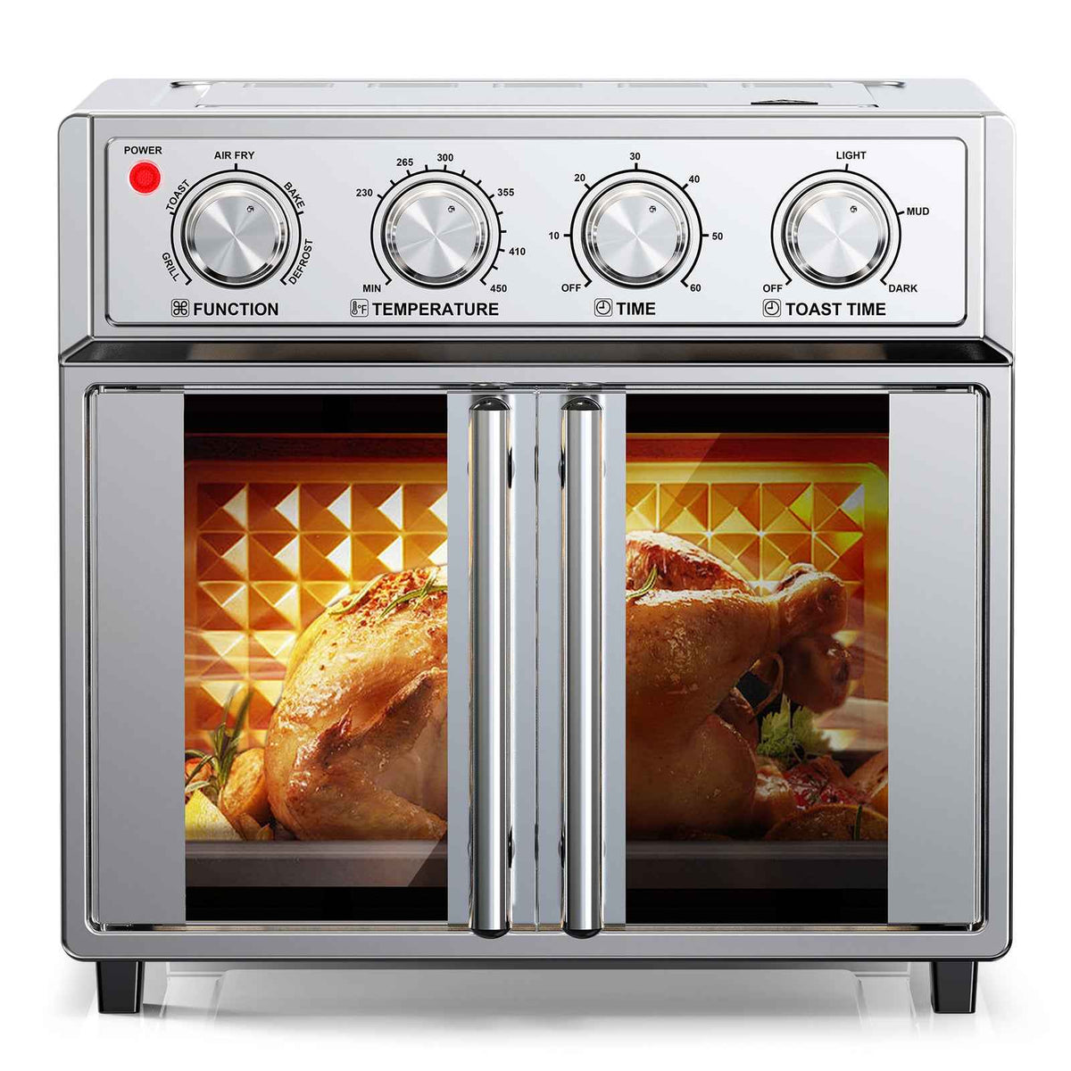 29.5 QT Air Fryer Convection Toaster Oven, French Door, 6 Slices, 1700W, Multifunction Oven, Air Fryer, Toast, Grill, Defrost, Bake, Time And Temperature Controls, Silver, Amazon Resale Prohibited - I Like It I Love It